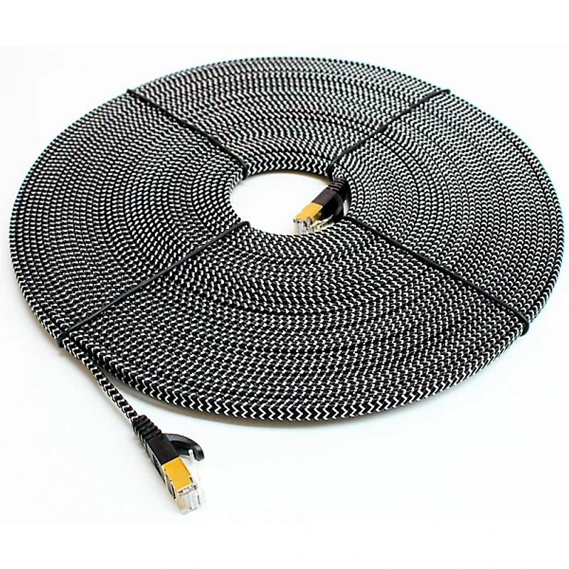 Tera Grand CAT7 10 Gigabit Ethernet Ultra Flat Braided Cable, Black/White