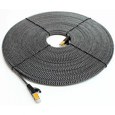 Tera Grand CAT7 10 Gigabit Ethernet Ultra Flat Braided Cable, Black/White