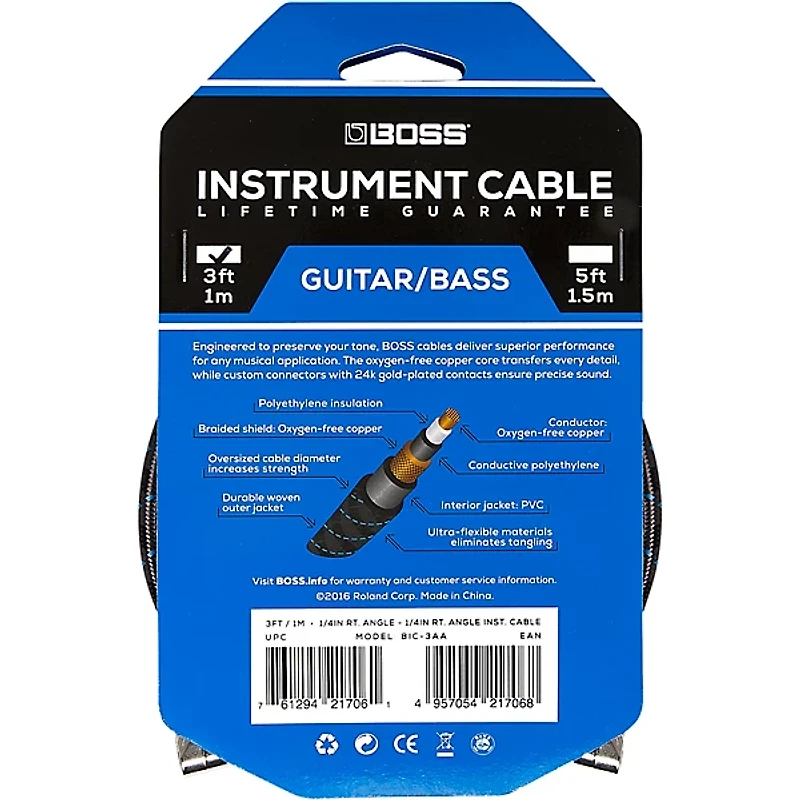 BOSS 1/4" Angle - Angle Instrument Cable