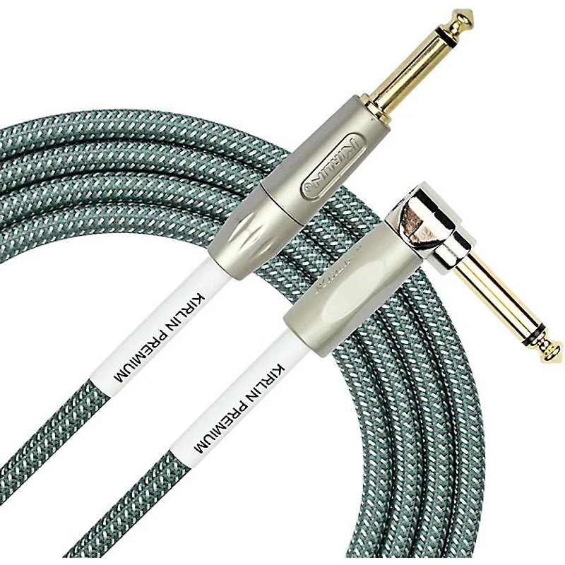 Kirlin Premium Plus Straight to Right Angle Instrument Cable - Olive Green Woven Jacket, 10 ft.