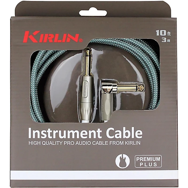 Kirlin Premium Plus Straight to Right Angle Instrument Cable - Olive Green Woven Jacket, 10 ft.