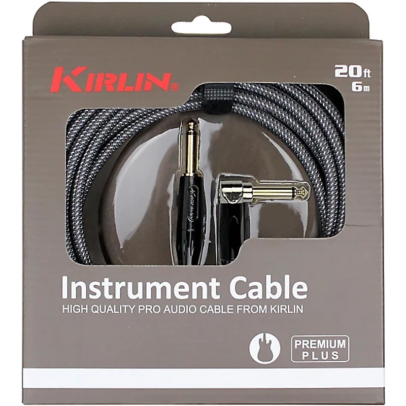 Kirlin Premium Plus Straight to Right Angle Instrument Cable, Carbon Gray Woven Jacket 20 ft.