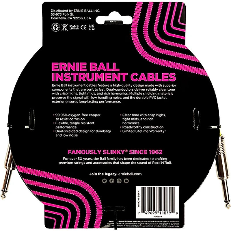 Ernie Ball Straight Instrument Cable - Black
