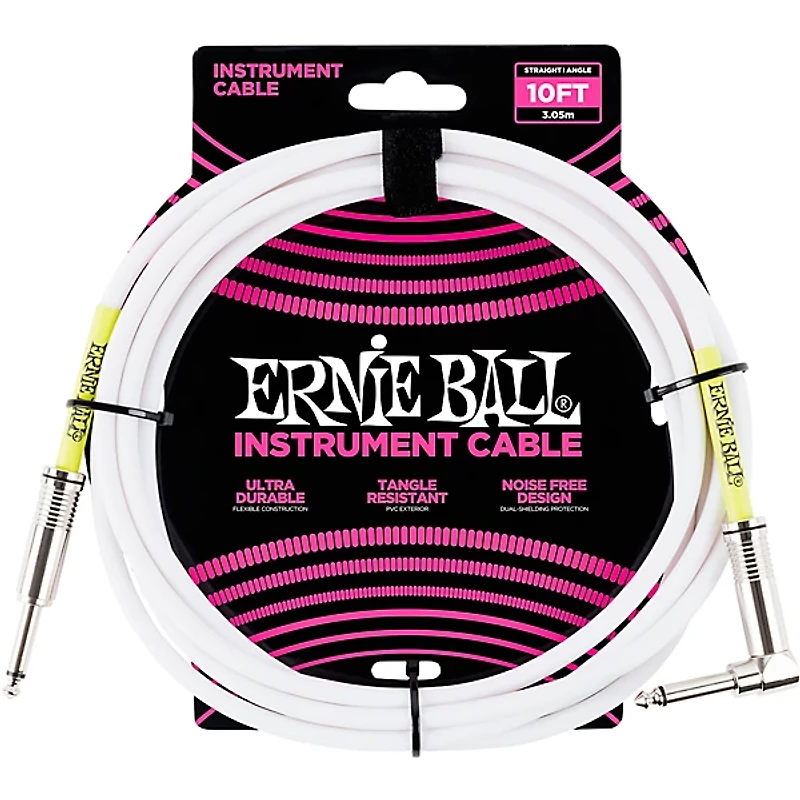 Ernie Ball Straight-Angle Instrument Cable - White