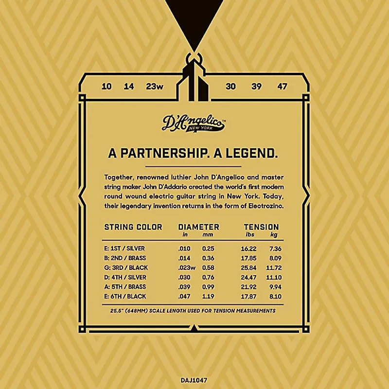 D'Angelico Electrozinc Jazz 10-47 Extra Light Electric Guitar Strings