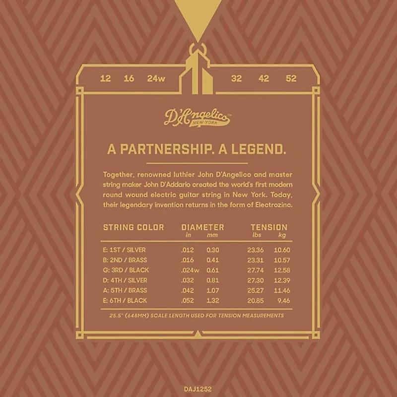 D'Angelico Electrozinc Jazz 12-52 Light Electric Guitar Strings