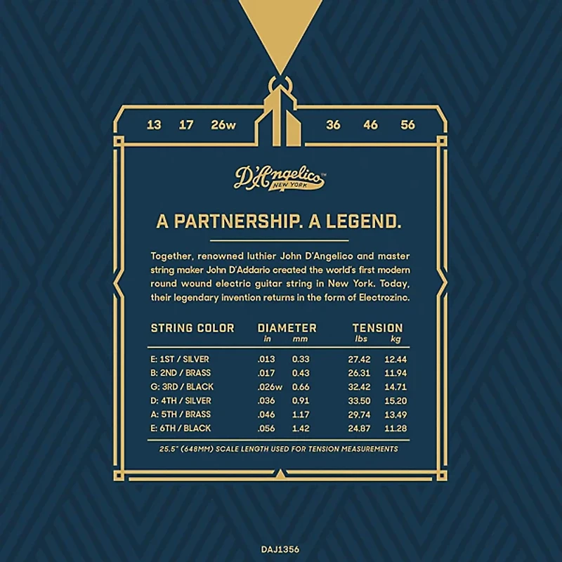 D'Angelico Electrozinc Jazz 13-56 Medium Electric Guitar Strings