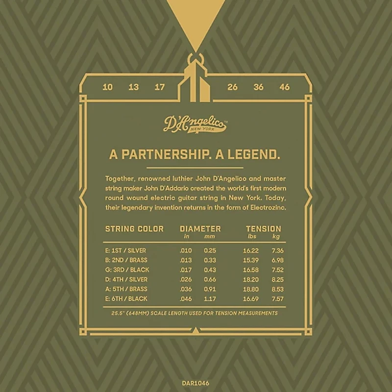 D'Angelico Electrozinc Rock 10-46 Light Electric Guitar Strings