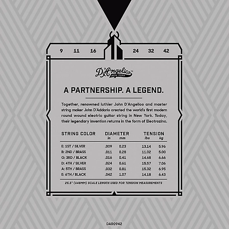 D'Angelico Electrozinc Rock 9-42 Extra Light Electric Guitar Strings