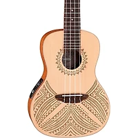 Luna Concert Solid Spruce Top Tapa Design Acoustic Electric Ukulele Natural