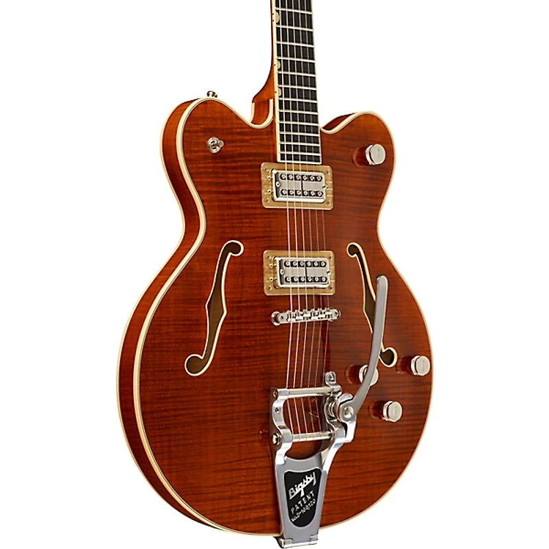 Gretsch Guitars G6609TFM Players Edition Broadkaster Center Block Electric Guitar With String-Thru Bigsby and Flame Maple Bourbon Stain