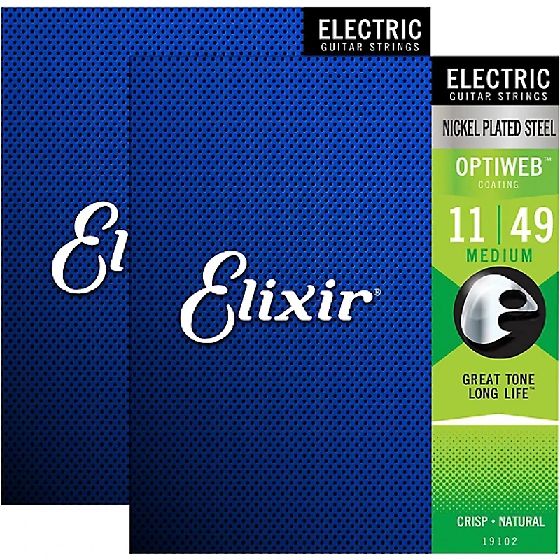 Elixir Electric Guitar Strings with OPTIWEB Coating, Medium (.011-.049) - 2 Pack