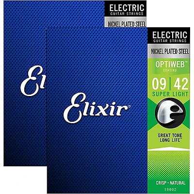 Elixir Electric Guitar Strings With OPTIWEB Coating, Super Light (.009-.042) 2-Pack