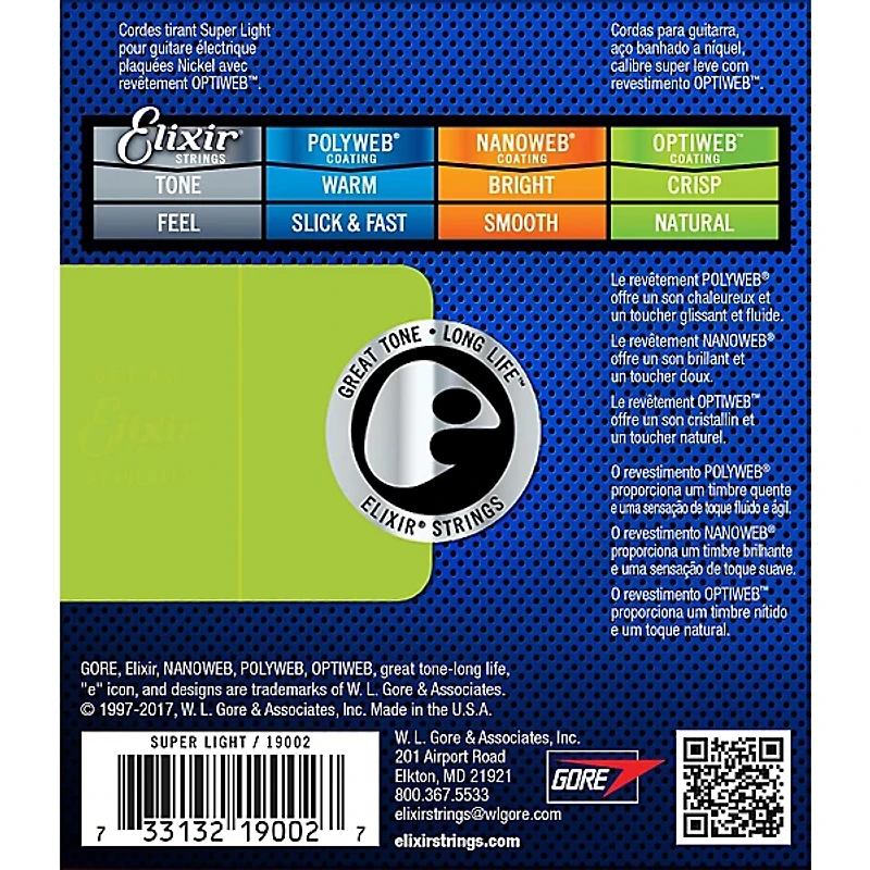 Elixir Electric Guitar Strings With OPTIWEB Coating, Super Light (.009-.042) 2-Pack
