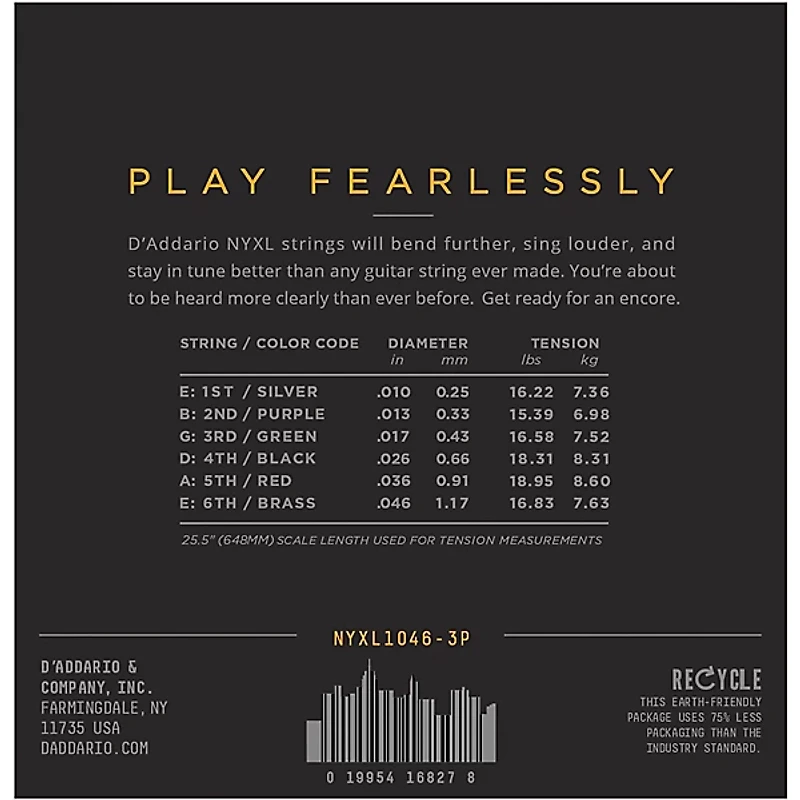 D'Addario NYXL1046 Light 3-Pack Electric Guitar Strings and NS Reflex Capo Antique Bronze