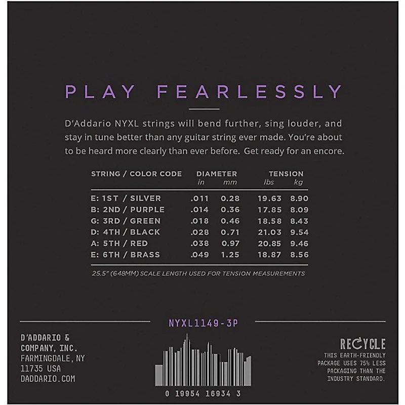 D'Addario NYXL1149 Medium 3-Pack Electric Guitar Strings and NS Reflex Capo Antique Bronze