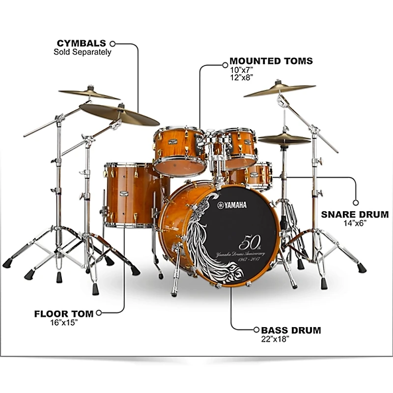 Yamaha 50th Anniversary 5-Piece Curly Maple Shell Pack Antique Natural