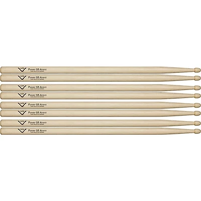 Vater Power 5B Acorn Drum Sticks - Buy 3, Get 1 Free Value Pack Wood