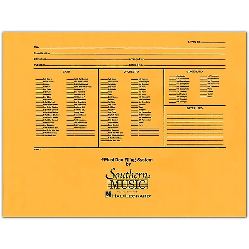 Southern Musidex Band/Orchestra Concert Size Filing Envelope Concert Band