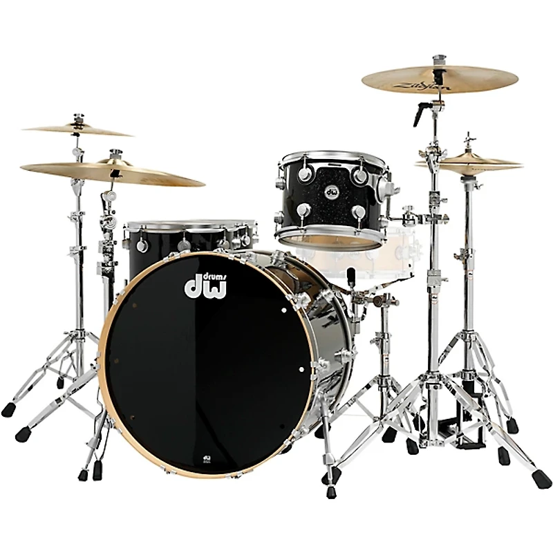 DW SSC Collector's Series 4-Piece FinishPly Shell Pack With 24" Bass Drum With Satin Chrome Hardware Black Ice