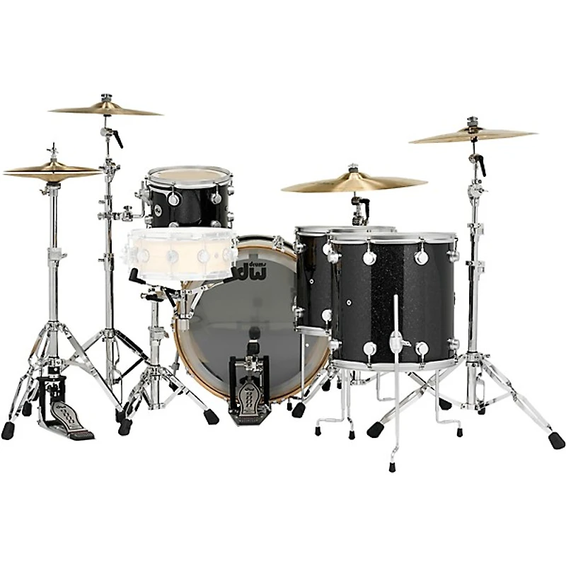 DW SSC Collector's Series 4-Piece FinishPly Shell Pack With 24" Bass Drum With Satin Chrome Hardware Black Ice