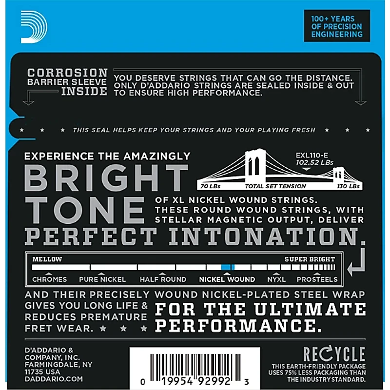D'Addario EXL110-E Bonus 3-Pack: Light Nickel Wound Electric Guitar Strings with Bonus High E String and Equinox Tuner