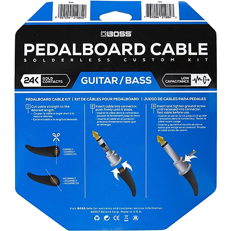 BOSS BCK-12 Pedalboard Cable Kit, 12 Connectors 12 ft. Black