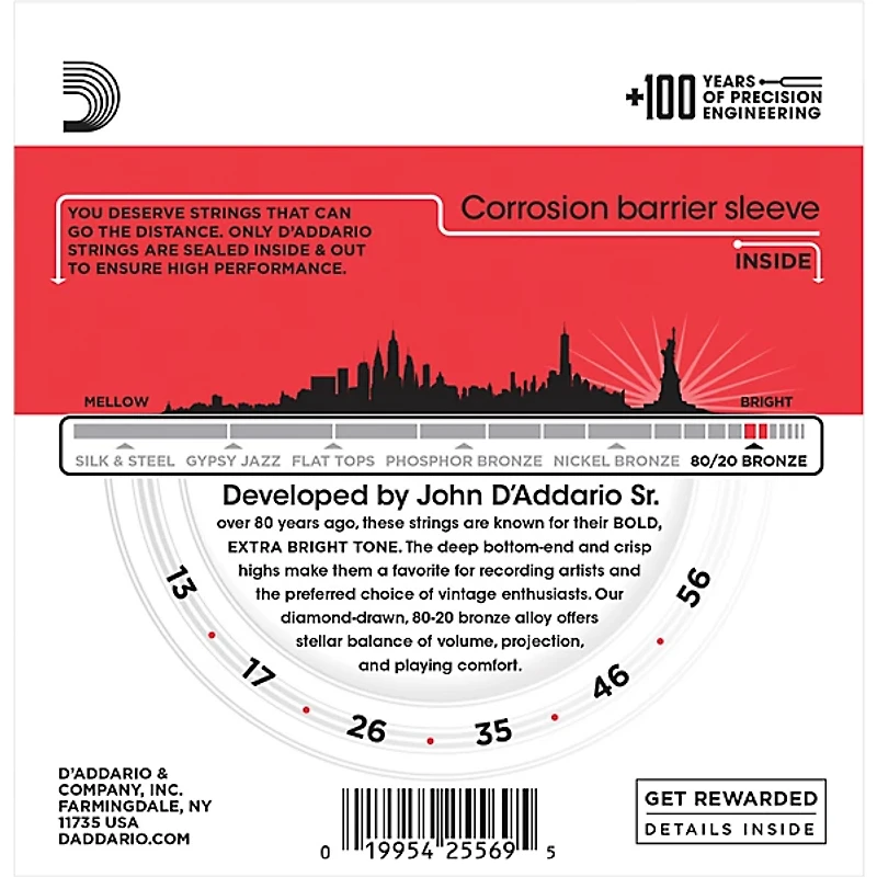 D'Addario EJ12-3D 80/20 Bronze Medium Acoustic Guitar Strings 3-Pack