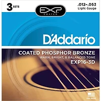 D'Addario EXP16-3D Coated Phosphor Bronze Light Acoustic Guitar Strings 3-Pack