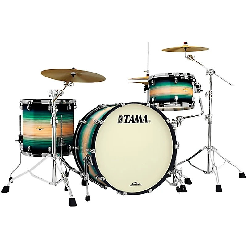 TAMA Starclassic Maple Exotix Pacific Walnut 3-Piece Shell Pack with Black Nickel Hardware and 24" Bass Drum Emerald Pacific Walnut Burst