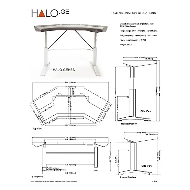 Argosy Halo.GE Ultimate XC Sit-Stand Workstation Desk With Original Hautelink Pattern Desktop