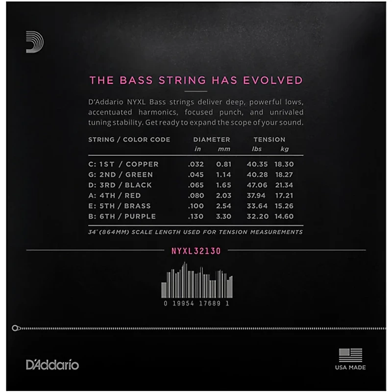D'Addario NYXL32130 Gauge 6-String Long Scale Electric Bass Strings