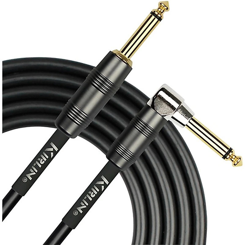 Kirlin 22AWG Instrument Cable, Carbon Black, 1/4" Straight to Right Angle