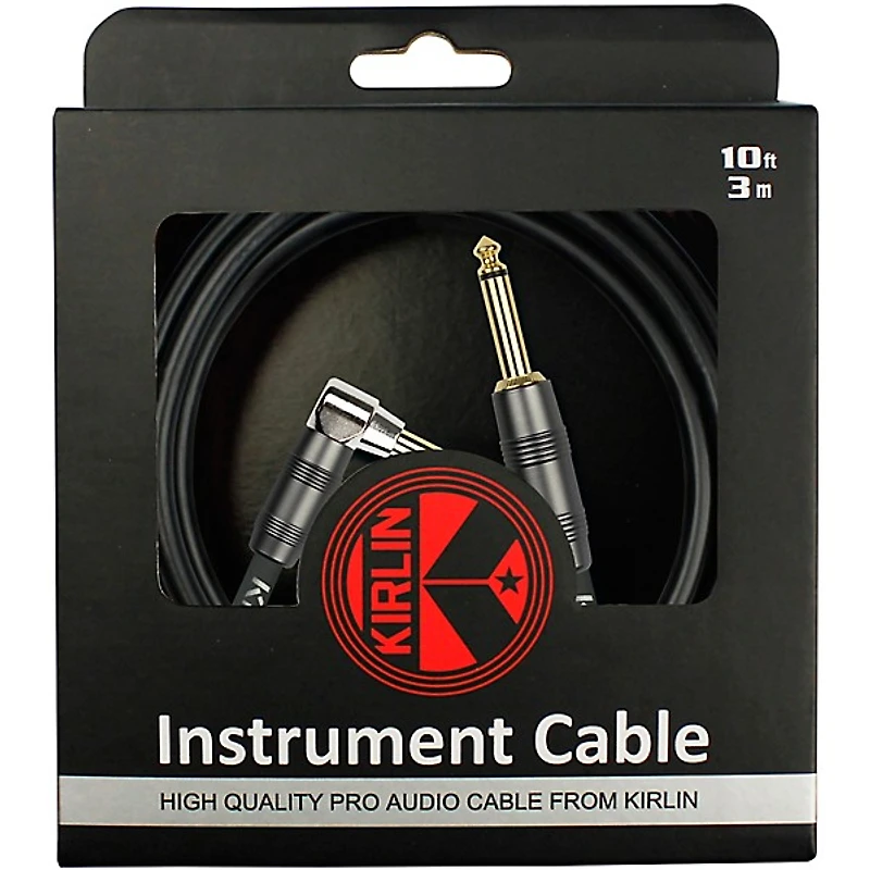 Kirlin 22AWG Instrument Cable, Carbon Black, 1/4" Straight to Right Angle