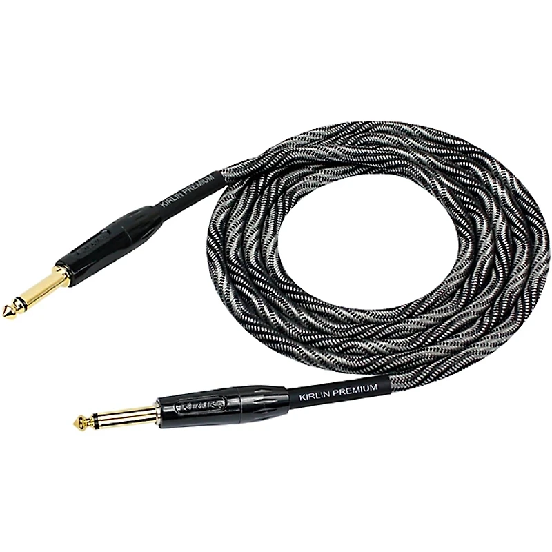 Kirlin IWB Black/White Woven Instrument Cable 1/4" Straight 10 ft.