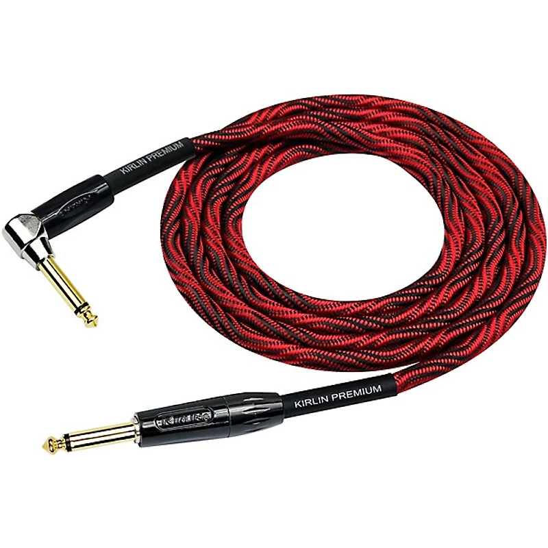Kirlin IWB Black/Red Woven Instrument Cable 1/4" Straight to Right Angle 10 ft.