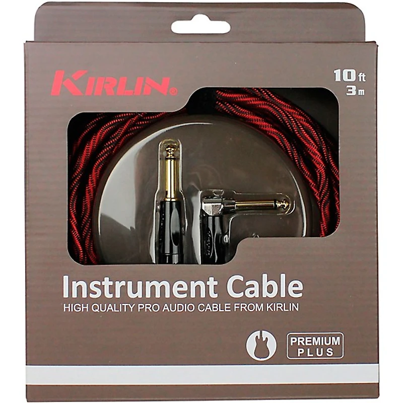 Kirlin IWB Black/Red Woven Instrument Cable 1/4" Straight to Right Angle 10 ft.