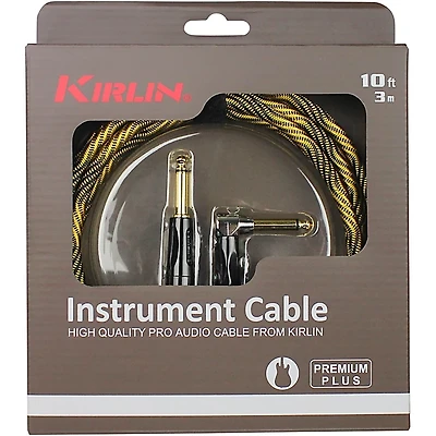 Kirlin IWB Black/Gold Woven Instrument Cable 1/4" Straight to Right Angle