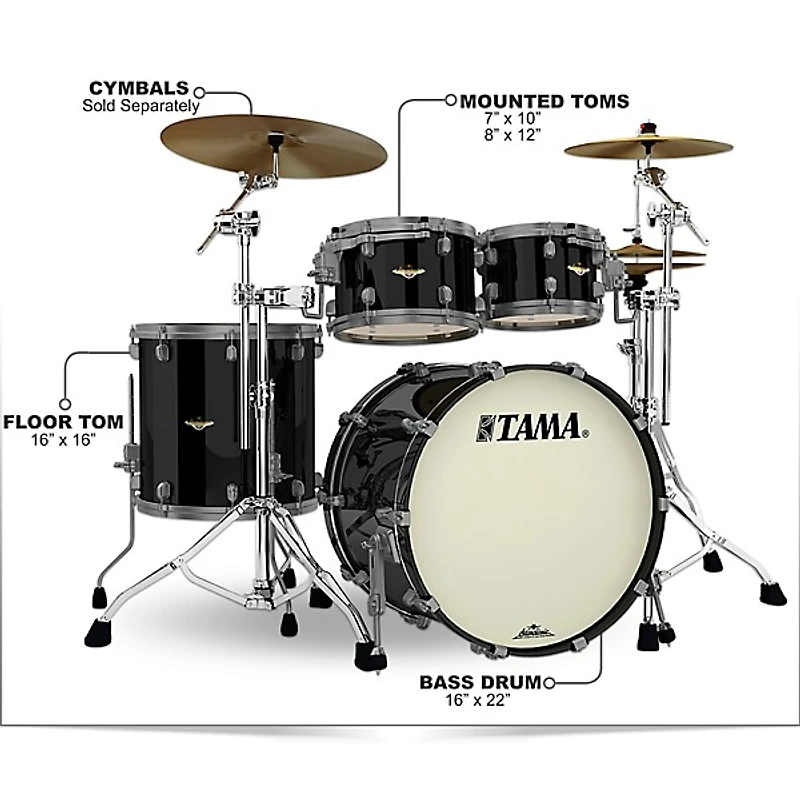 TAMA Starclassic Maple 4-Piece Shell Pack With 22" Bass Drum and Smoked Black Nickel Shell Hardware