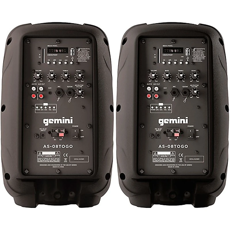 Gemini AS-08TOGO 8" Wireless Rechargeable Bluetooth Speakers (Pair)