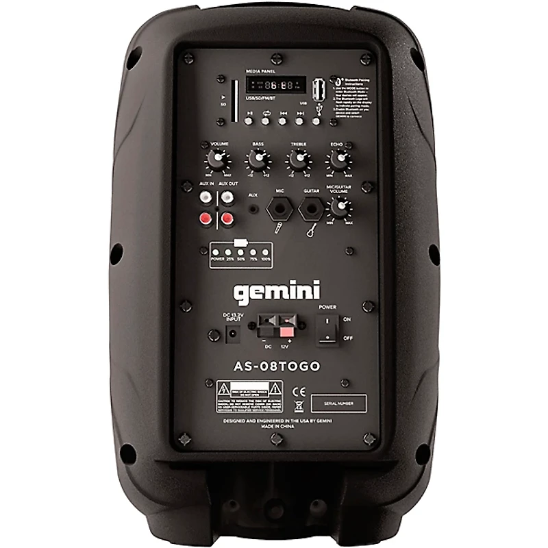 Gemini AS-08TOGO 8" Powered Bluetooth PA Speaker Pair and Power Strip