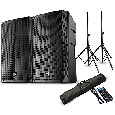 Electro-Voice ELX200 10" 1,200W Powered Speaker Pair With Stands, Bag & Power Strip - Black