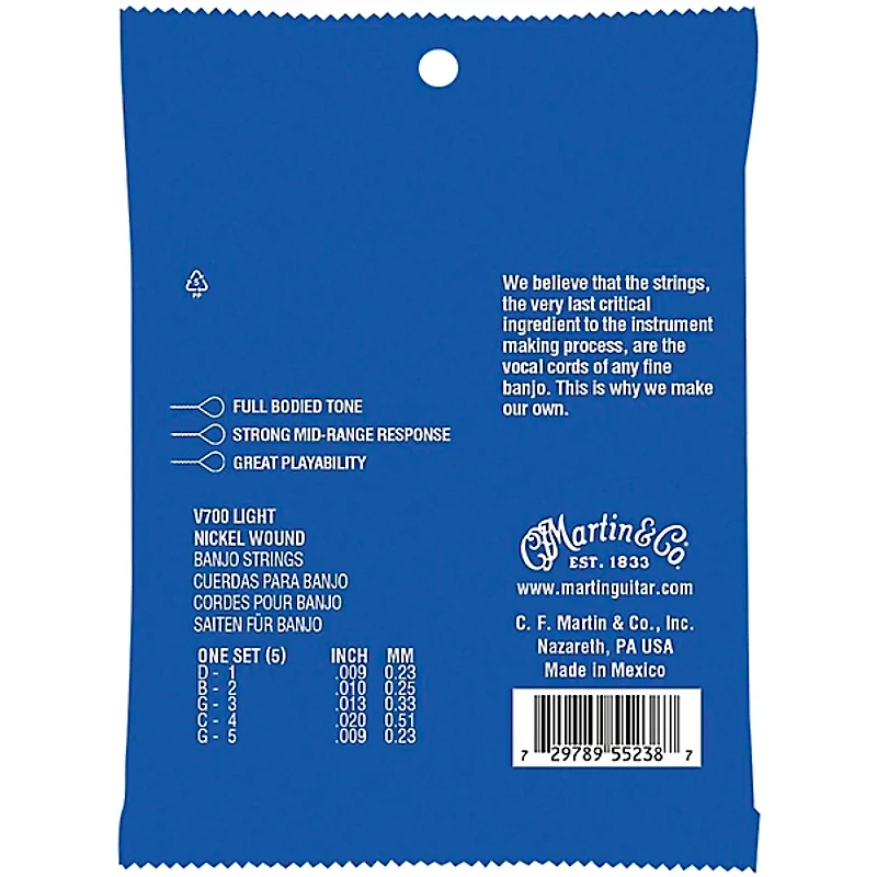 Martin Vega Banjo V700 Nickel Wound 5 Strings Light 09