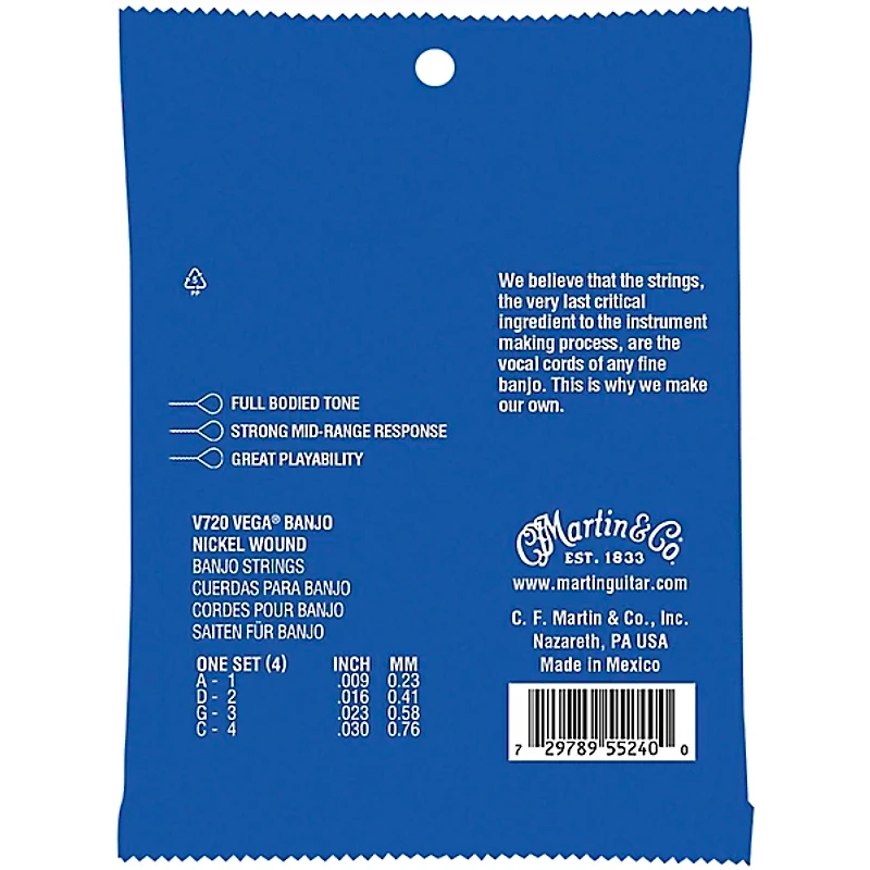 Martin Vega Banjo V720 Nickel Wound 4 Strings Tenor 09