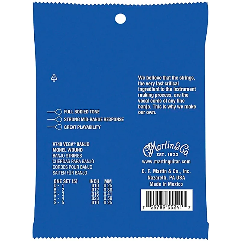 Martin Vega Banjo V740 Monel Wound 5 Strings Medium 10