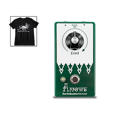 EarthQuaker Devices Arrows V2 Preamp Booster Effects Pedal and Octoskull T-Shirt Large Black