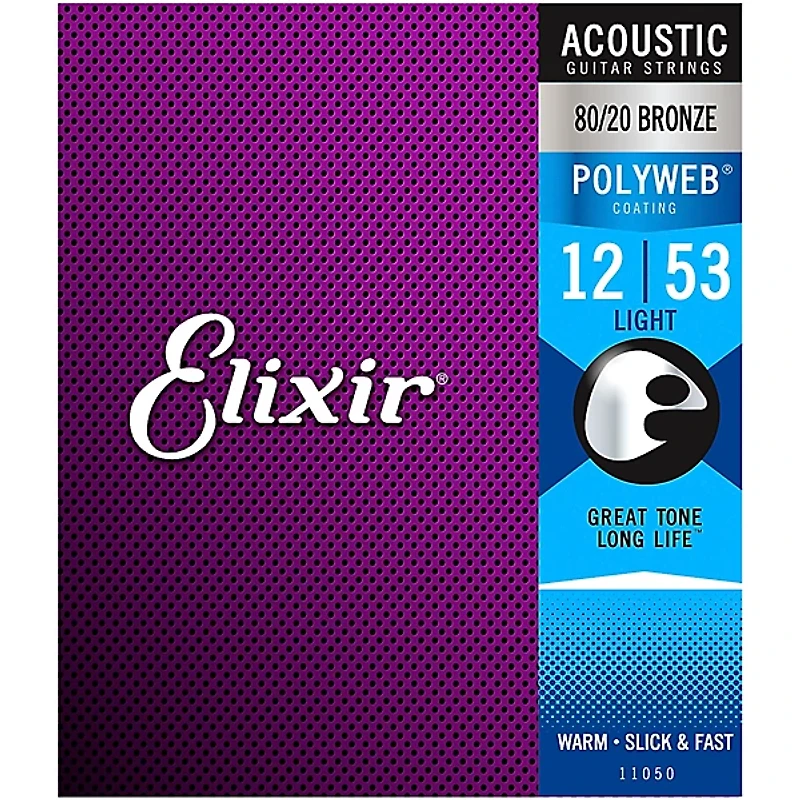 Elixir 80/20 Bronze Acoustic Guitar Strings with POLYWEB Coating, Light (.012-.053) 2-Pack