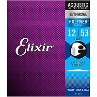 Elixir 80/20 Bronze Acoustic Guitar Strings with POLYWEB Coating, Light (.012-.053) 2-Pack