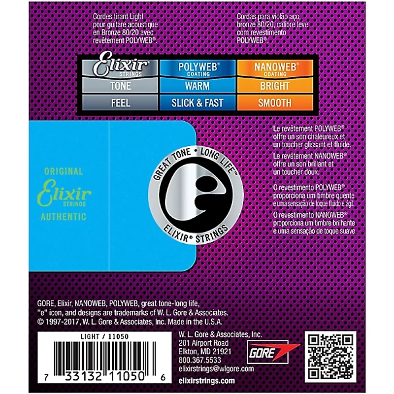 Elixir 80/20 Bronze Acoustic Guitar Strings with POLYWEB Coating, Light (.012-.053) 2-Pack