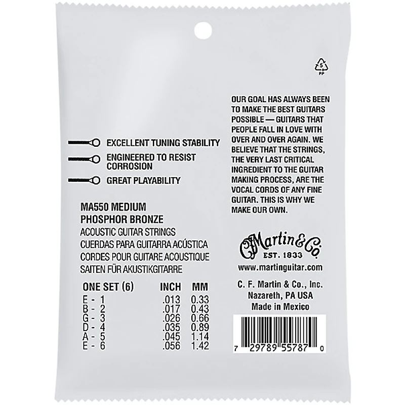 Martin MA550 SP Authentic Acoustic Phosphor Bronze Guitar Strings - Medium (13-56)